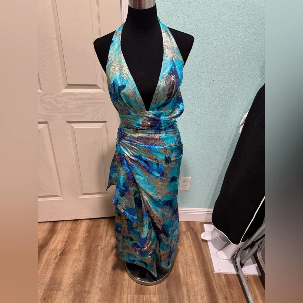 RAMY BROOK Hughes V-neck Midi Dress In Blue Floral NWT - Picture 1 of 7